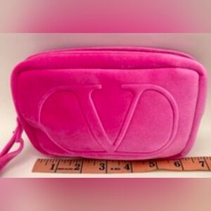 Valentino GWP Pink Velvet Clutch with Embossed Logo